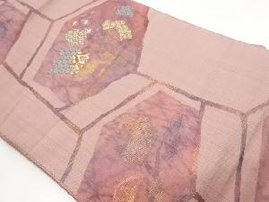 幾何学に草葉・古典柄模様織出し名古屋帯